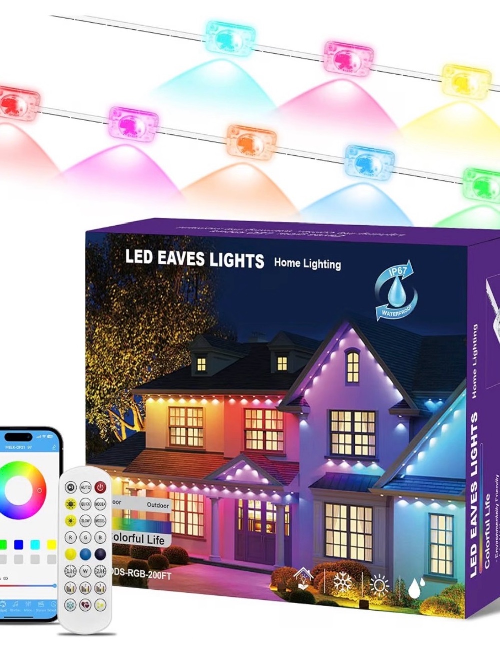 New Permanent Outdoor Lights for House, 200ft RGB+IC Smart Outdoor Decor, 50 Sce